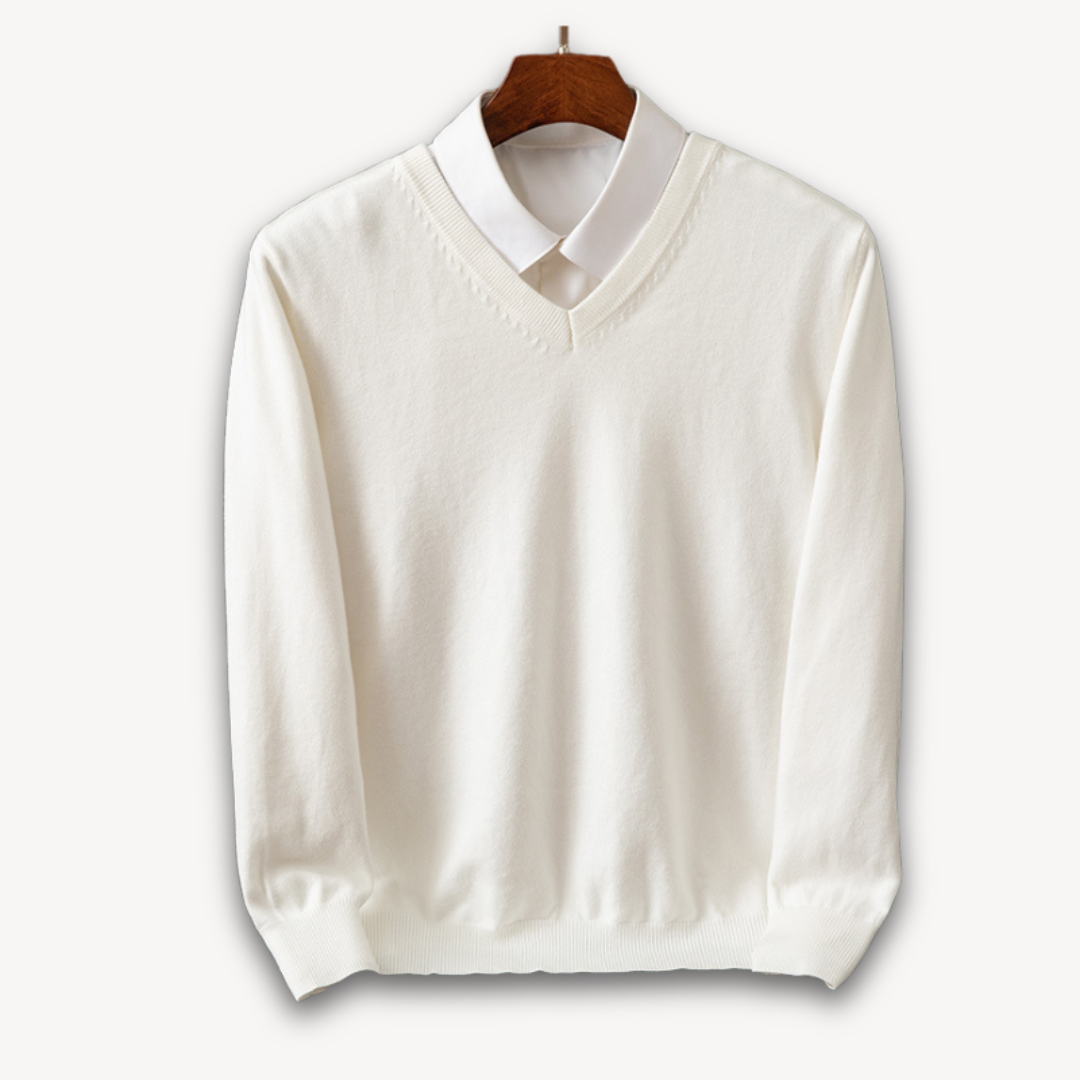 Joshua Wool V-Neck Sweater | Slim Fit Ribbed Trim Sweater