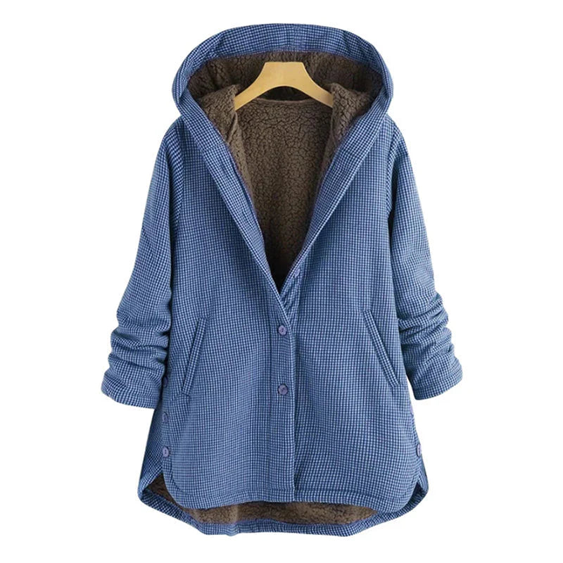 Rosie Cotton Oversized Hooded Jacket | Fleece Lined Tunic Jacket