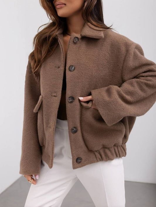 Isabella Wool Bomber Jacket | Relaxed Fit Button Front Jacket