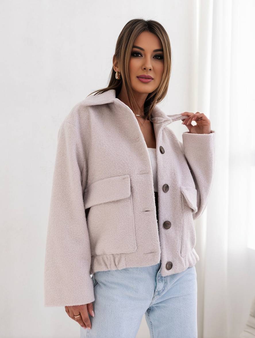 Isabella Wool Bomber Jacket | Relaxed Fit Button Front Jacket