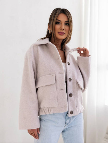 Isabella Wool Bomber Jacket | Relaxed Fit Button Front Jacket