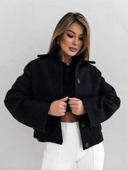 Isabella Wool Bomber Jacket | Relaxed Fit Button Front Jacket