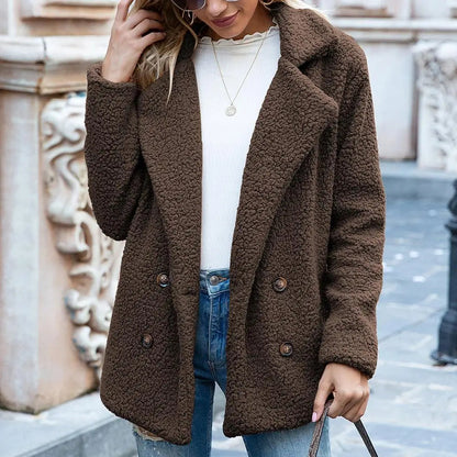Sophia Fleece Double-Breasted Teddy Coat | Oversized Hip-Length Coat