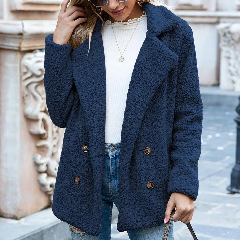 Sophia Fleece Double-Breasted Teddy Coat | Oversized Hip-Length Coat