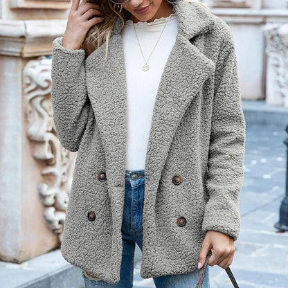Sophia Fleece Double-Breasted Teddy Coat | Oversized Hip-Length Coat