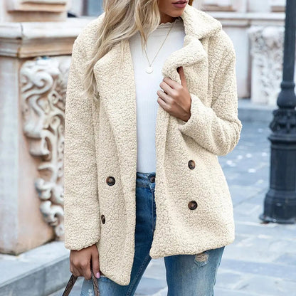 Sophia Fleece Double-Breasted Teddy Coat | Oversized Hip-Length Coat