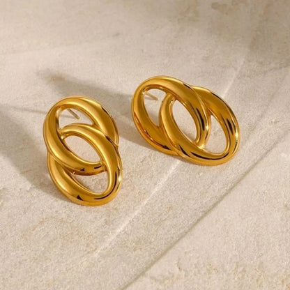 Gold-Plated Double Oval Earrings - Ava