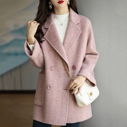 Amelia Wool Double Breasted Pea Coat | Tailored Herringbone Coat