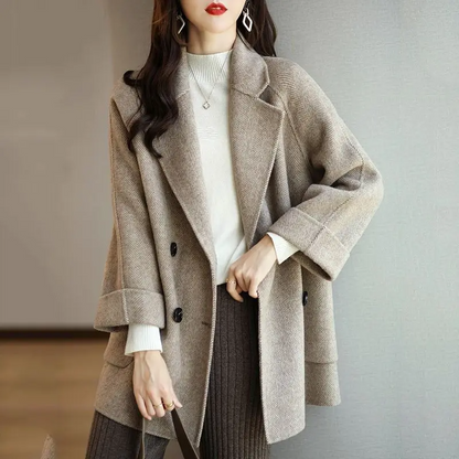 Amelia Wool Double Breasted Pea Coat | Tailored Herringbone Coat