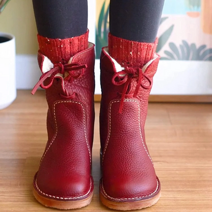 Amelia Leather Lace-Up Ankle Boots | Plush Lined Ankle Boots