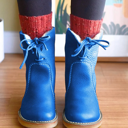 Amelia Leather Lace-Up Ankle Boots | Plush Lined Ankle Boots