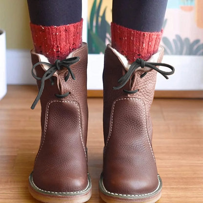 Amelia Leather Lace-Up Ankle Boots | Plush Lined Ankle Boots