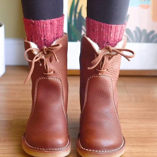 Amelia Leather Lace-Up Ankle Boots | Plush Lined Ankle Boots