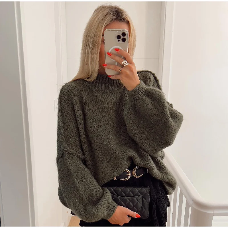 Harriet Wool Textured Knit Sweater | Oversized Balloon Sleeve Sweater