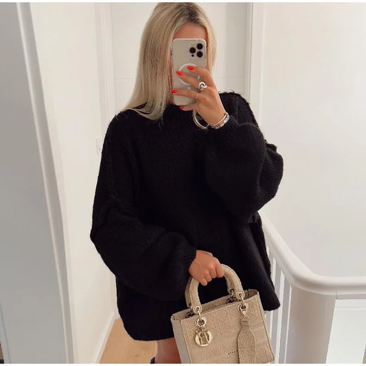 Harriet Wool Textured Knit Sweater | Oversized Balloon Sleeve Sweater