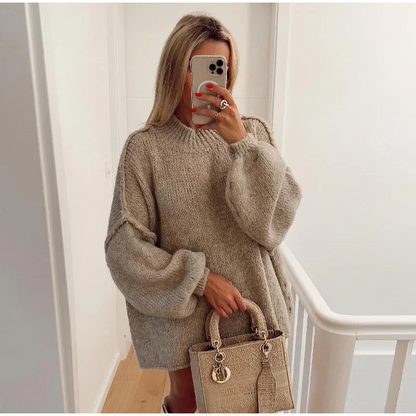 Harriet Wool Textured Knit Sweater | Oversized Balloon Sleeve Sweater