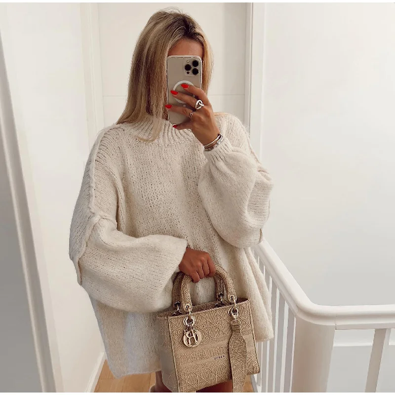 Harriet Wool Textured Knit Sweater | Oversized Balloon Sleeve Sweater
