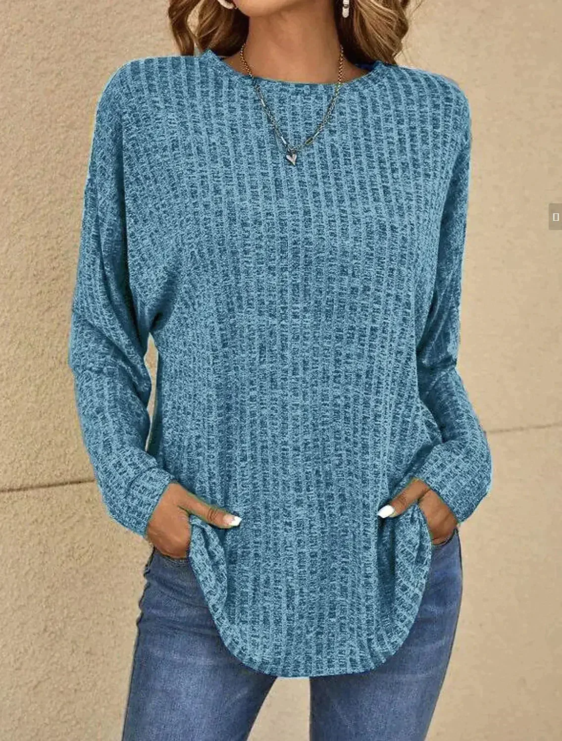Veronica Cotton Ribbed Pullover Top | Relaxed Fit Curved Hem Top