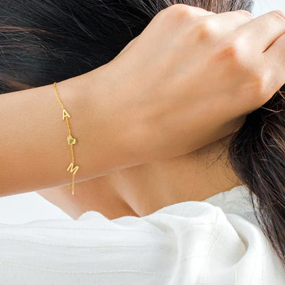 Double Initial Heart bracelet - Double Love Heart bracelet for you