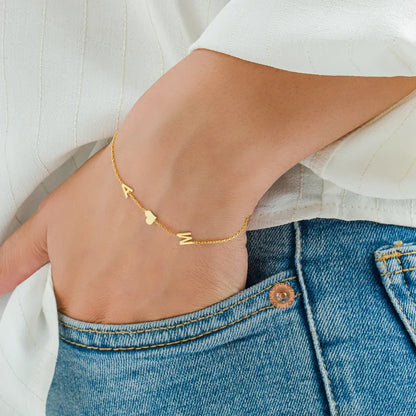 Double Initial Heart bracelet - Double Love Heart bracelet for you
