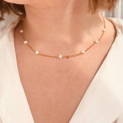 Gold pearl necklace - everyday necklace