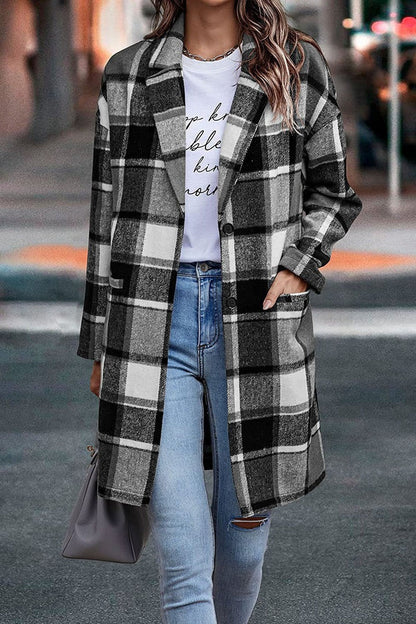 Florence Wool Oversized Coat | Plaid Notched Lapel Coat