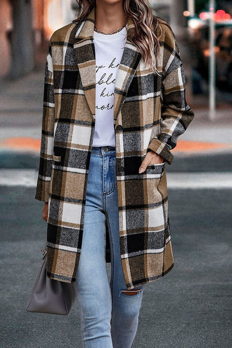 Florence Wool Oversized Coat | Plaid Notched Lapel Coat