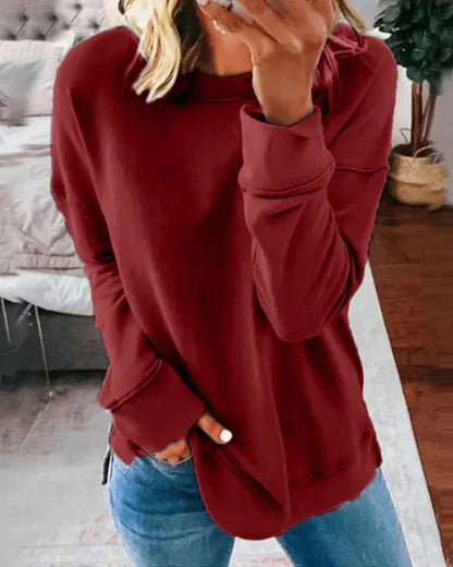 Bianca Cotton Relaxed Fit Sweatshirt | Crewneck Side Slit Sweatshirt