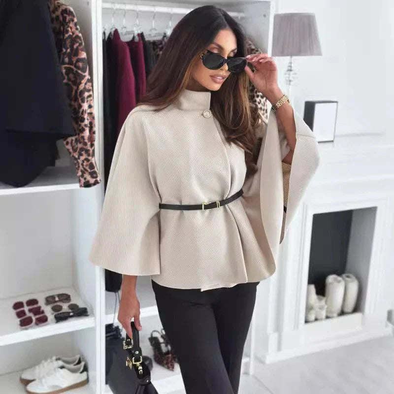 Isabella Wool Cape | Belted High Neck Cape