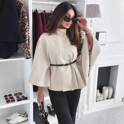 Isabella Wool Cape | Belted High Neck Cape