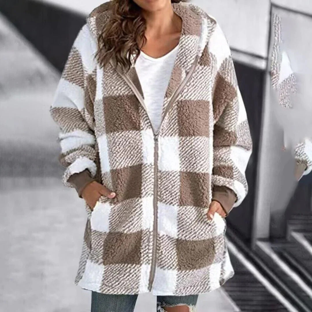Isabella Fleece Hooded Jacket | Oversized Check Jacket