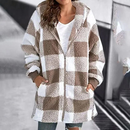 Isabella Fleece Hooded Jacket | Oversized Check Jacket
