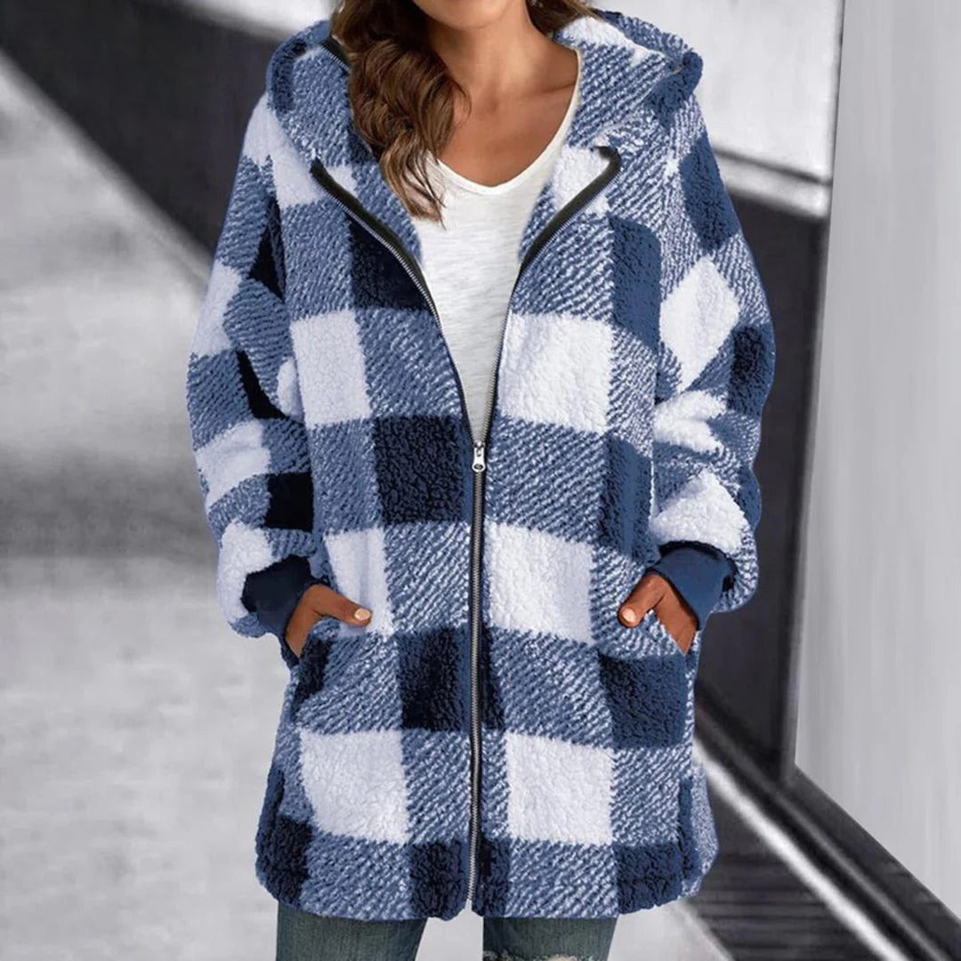 Isabella Fleece Hooded Jacket | Oversized Check Jacket