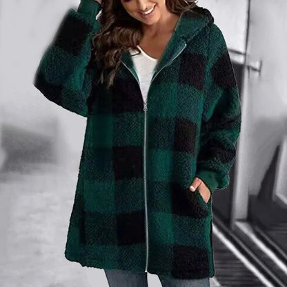 Isabella Fleece Hooded Jacket | Oversized Check Jacket