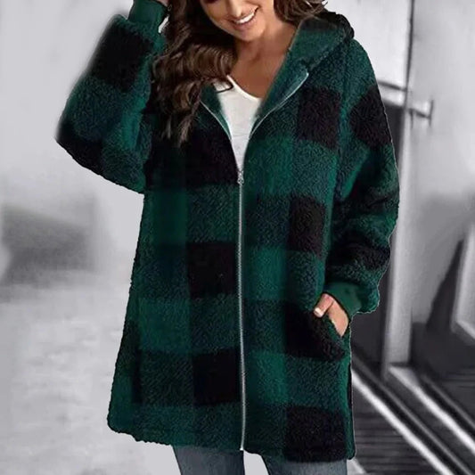 Isabella Fleece Hooded Jacket | Oversized Check Jacket