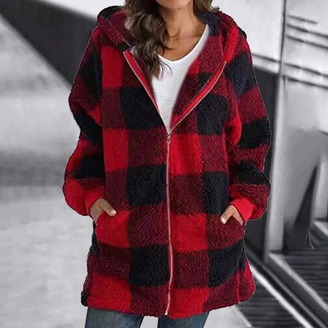 Isabella Fleece Hooded Jacket | Oversized Check Jacket