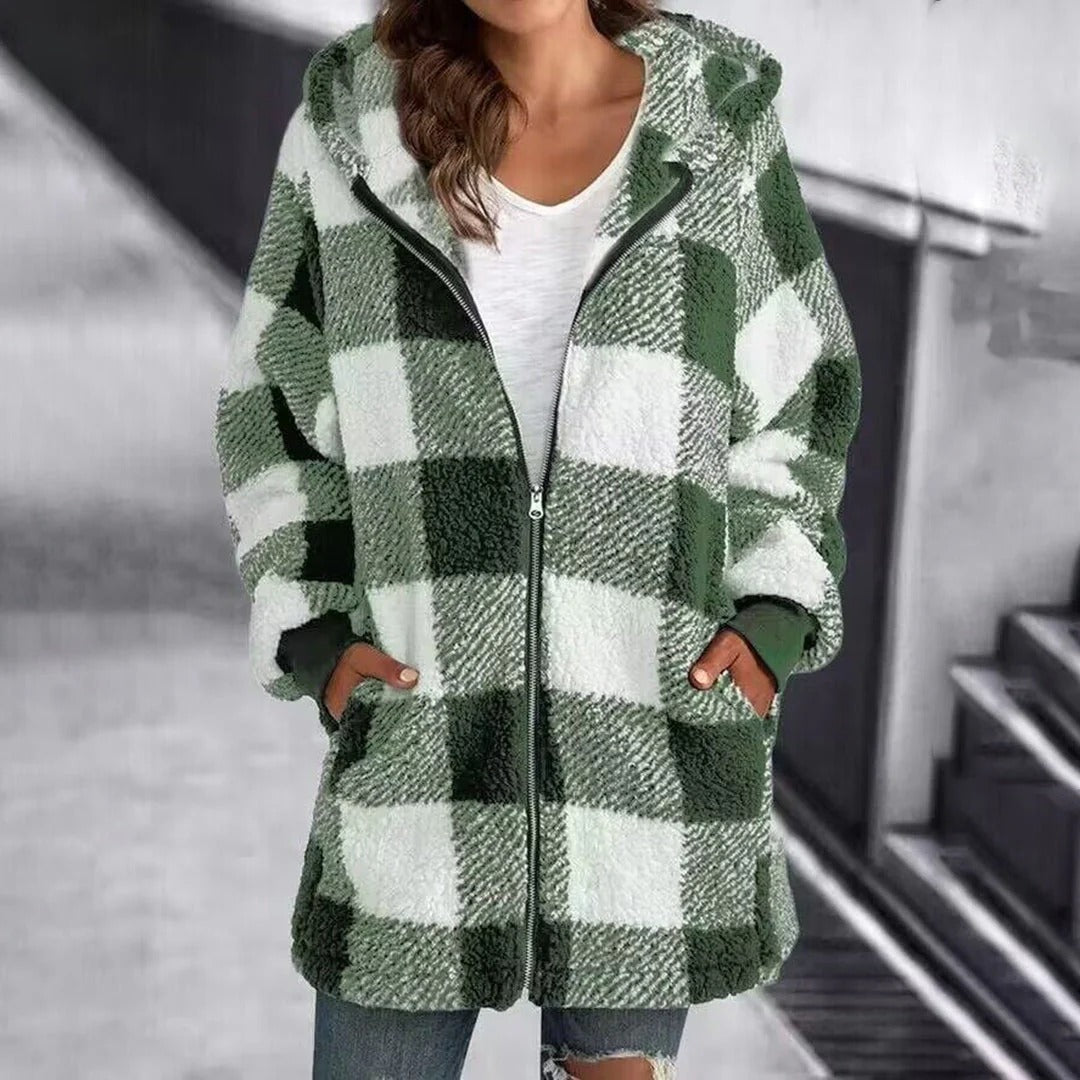 Isabella Fleece Hooded Jacket | Oversized Check Jacket