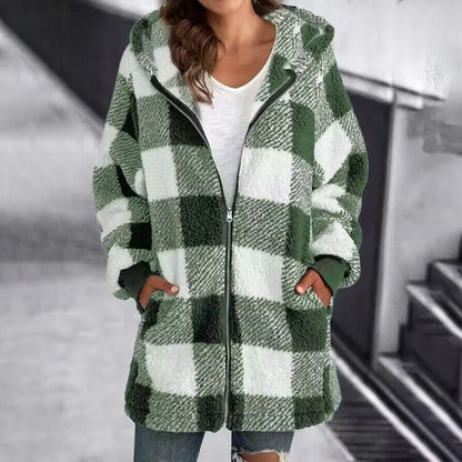 Isabella Fleece Hooded Jacket | Oversized Check Jacket