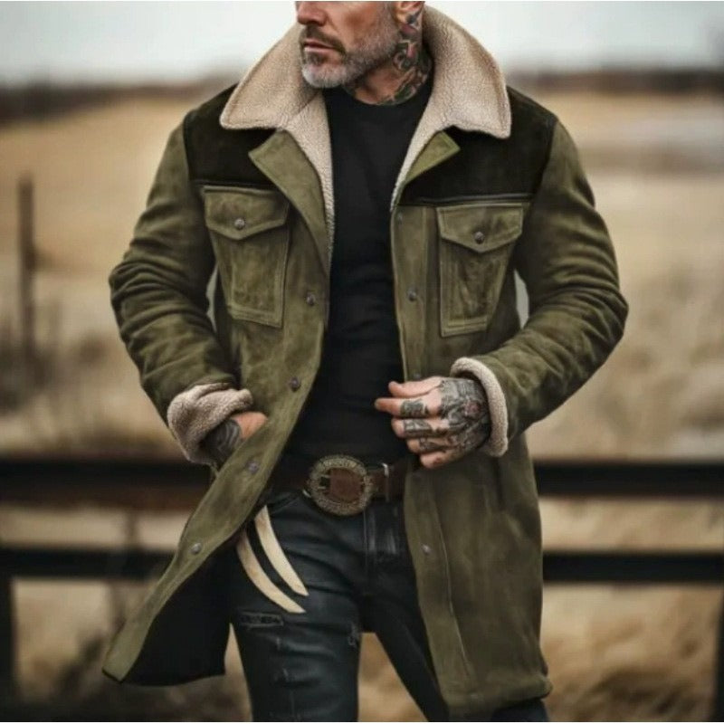Oscar Suede Coat | Fleece Collar Mid-Thigh Coat