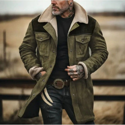 Oscar Suede Coat | Fleece Collar Mid-Thigh Coat