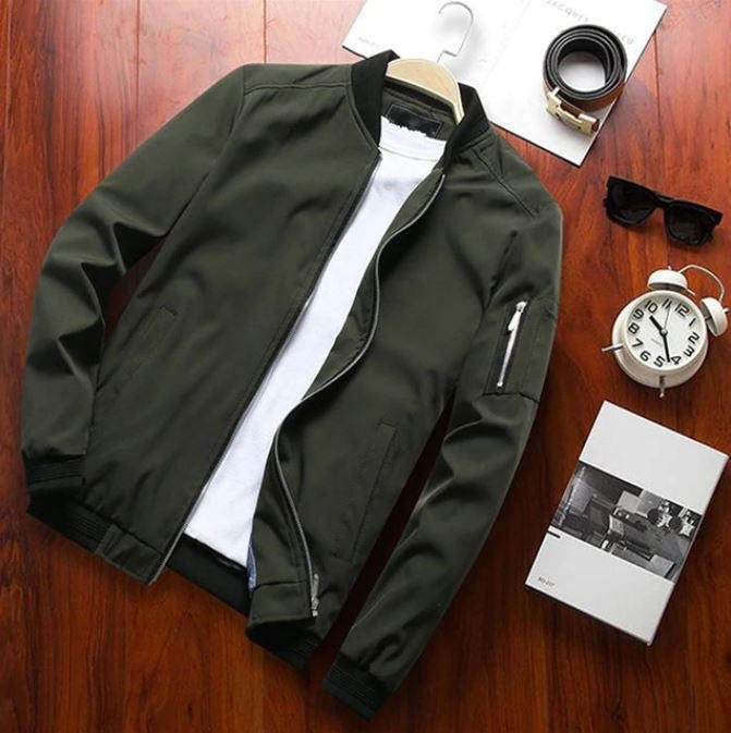 Archie Nylon Bomber Jacket | Ribbed Collar Hip-Length Jacket