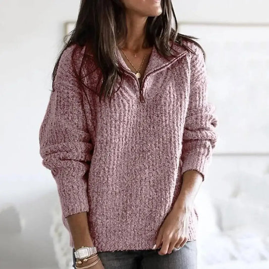 Isabella Wool Chunky Knit Half-Zip Sweater | Relaxed Fit Sweater
