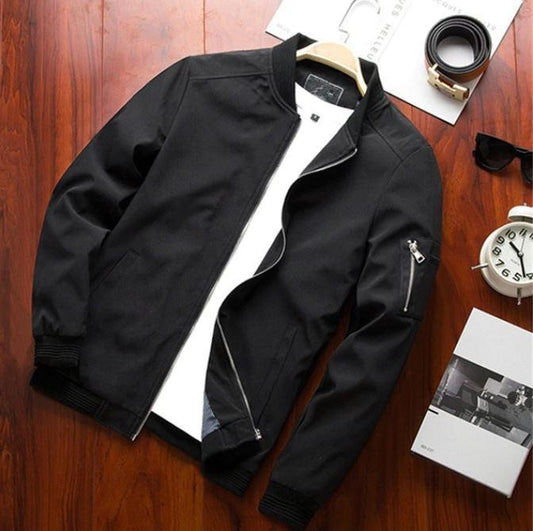 Archie Nylon Bomber Jacket | Ribbed Collar Hip-Length Jacket