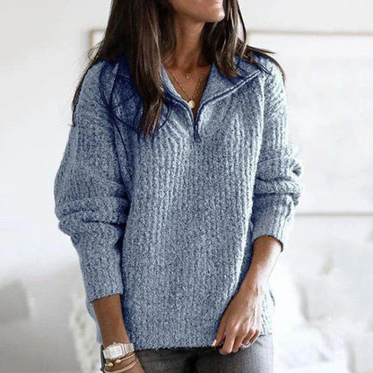 Isabella Wool Chunky Knit Half-Zip Sweater | Relaxed Fit Sweater
