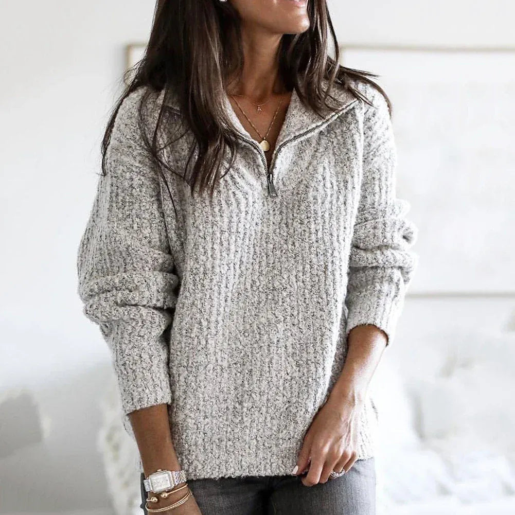 Isabella Wool Chunky Knit Half-Zip Sweater | Relaxed Fit Sweater