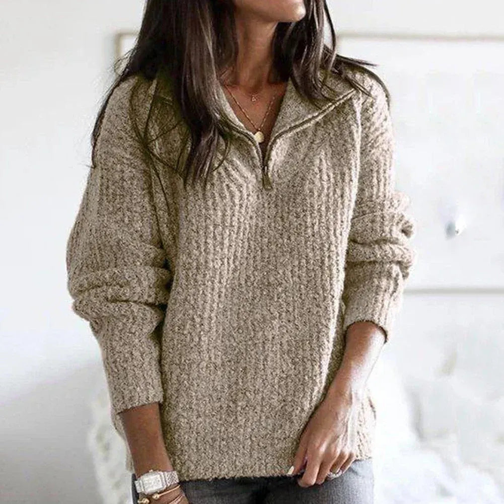 Isabella Wool Chunky Knit Half-Zip Sweater | Relaxed Fit Sweater