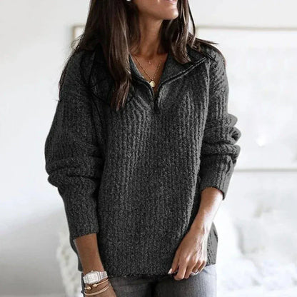 Isabella Wool Chunky Knit Half-Zip Sweater | Relaxed Fit Sweater