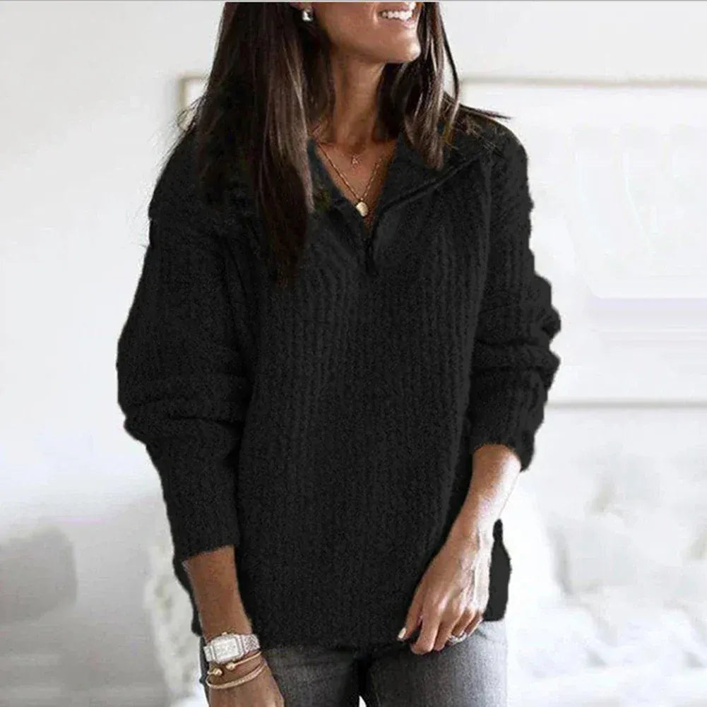 Isabella Wool Chunky Knit Half-Zip Sweater | Relaxed Fit Sweater