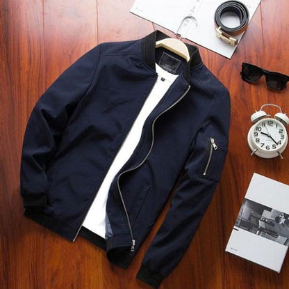 Archie Nylon Bomber Jacket | Ribbed Collar Hip-Length Jacket