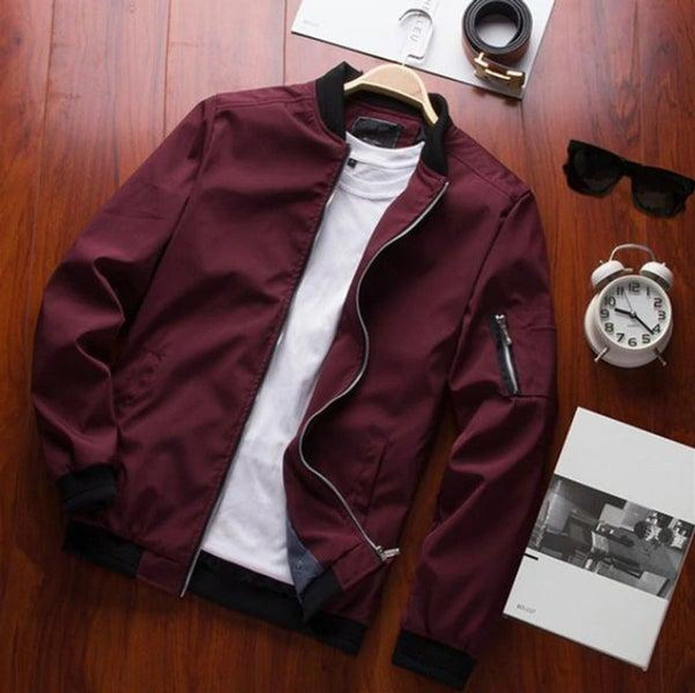 Archie Nylon Bomber Jacket | Ribbed Collar Hip-Length Jacket